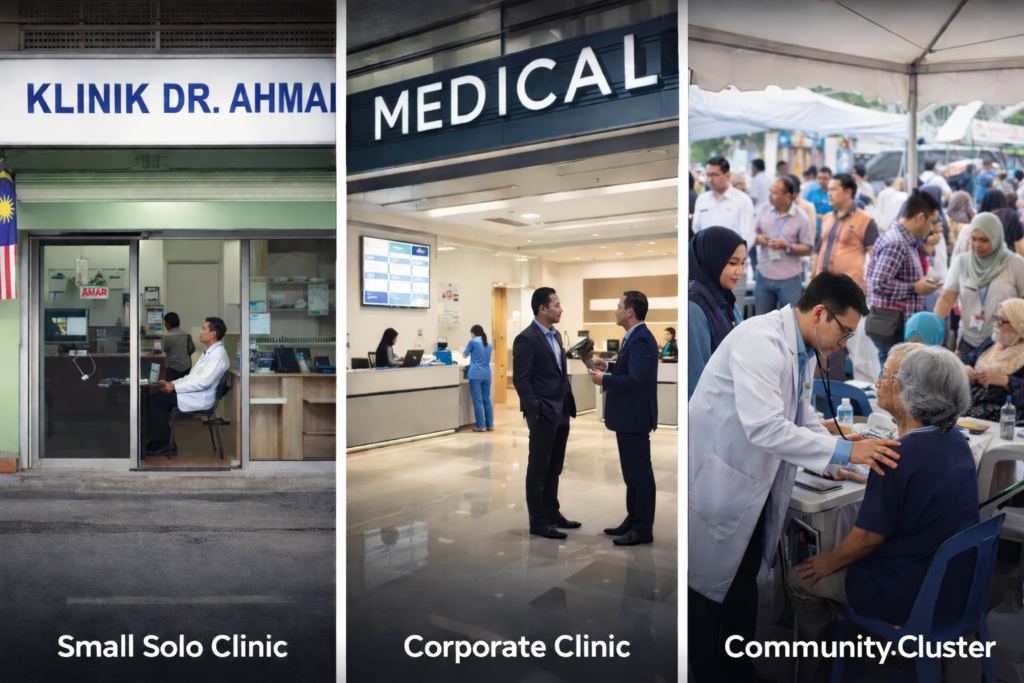 Perbandingan model klinik solo, corporate dan ecosystem di Malaysia.