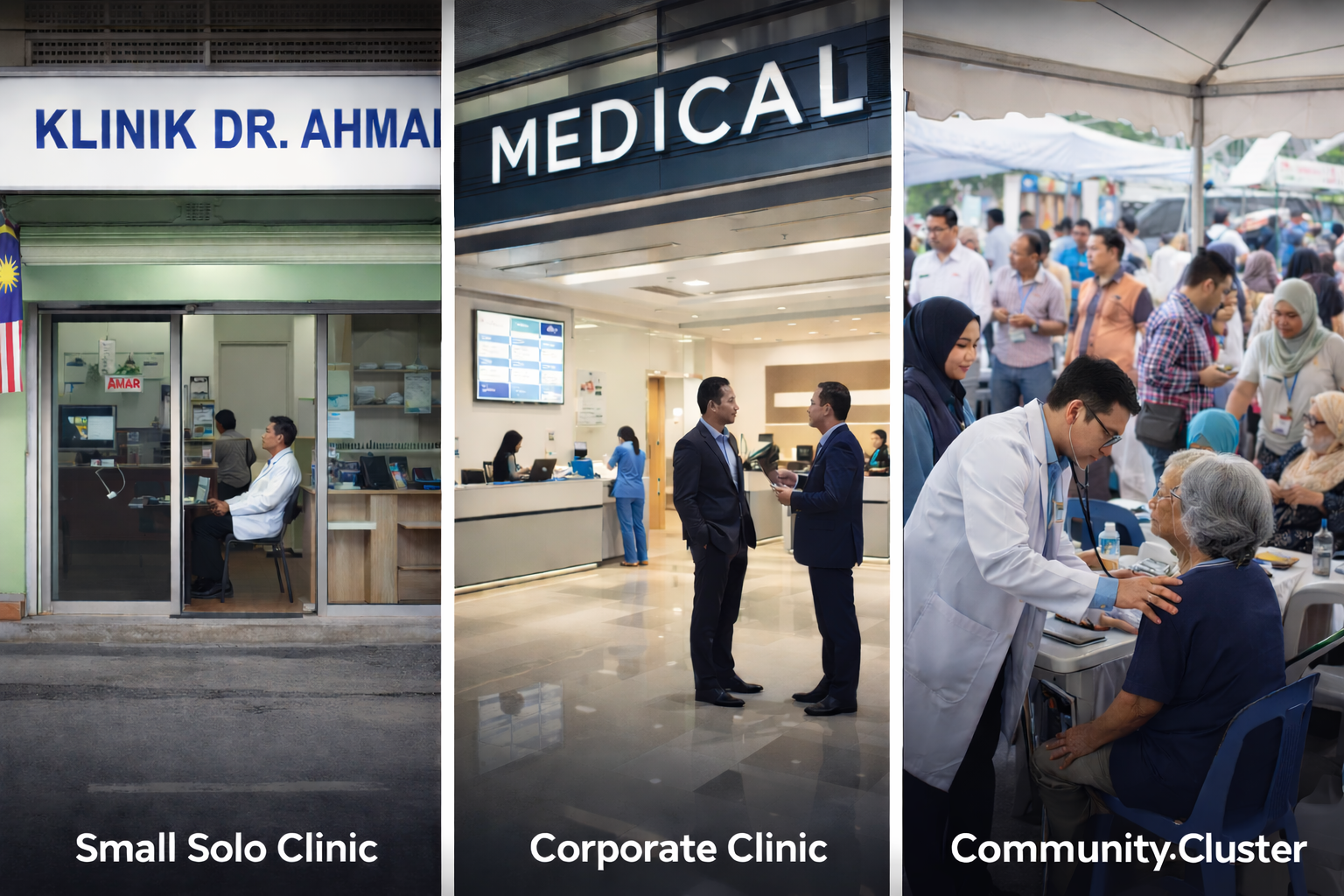 Perbandingan model klinik solo, corporate dan ecosystem di Malaysia.